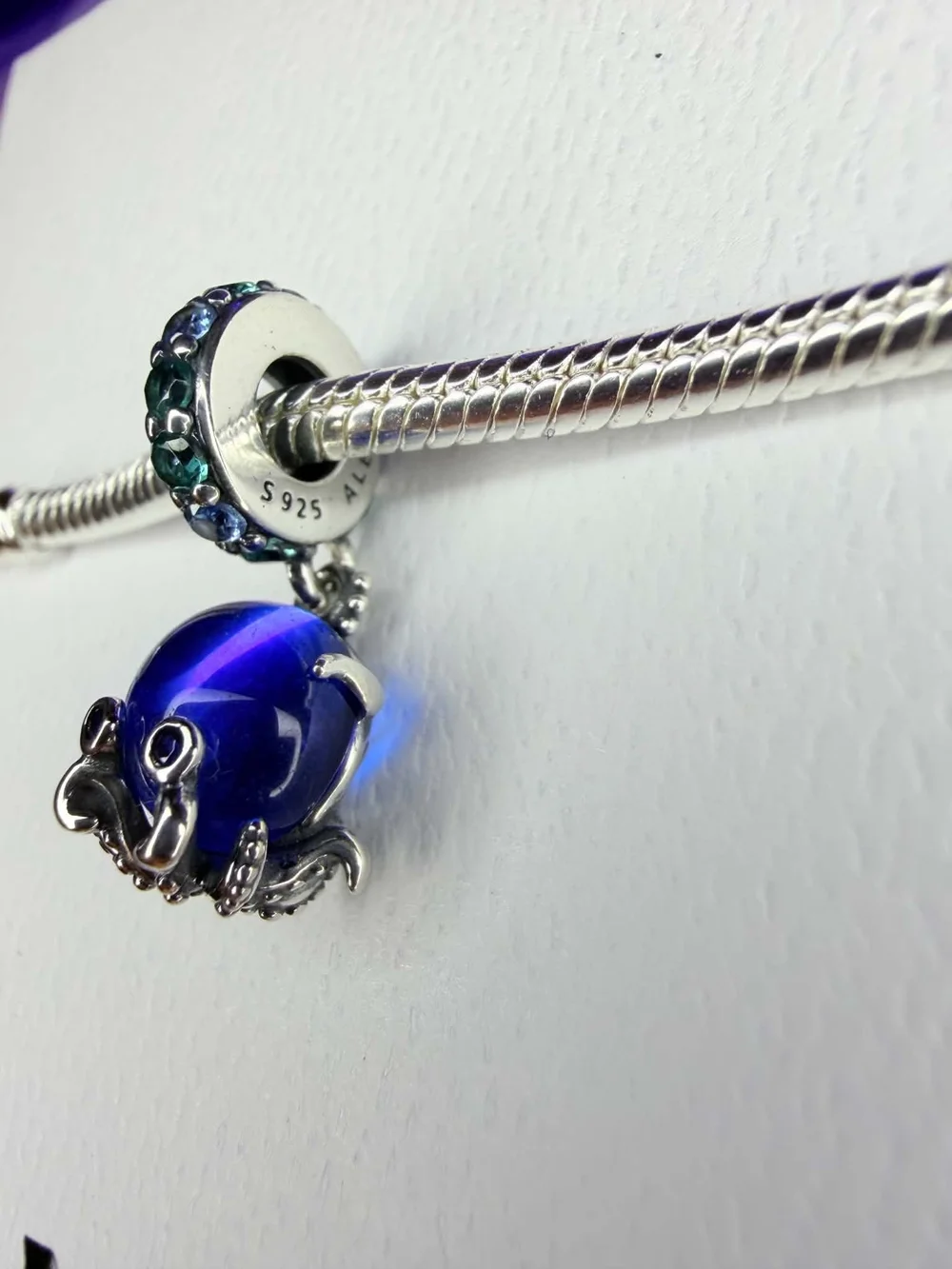 Pandora Silver Octopus Charm with Royal Blue Glass